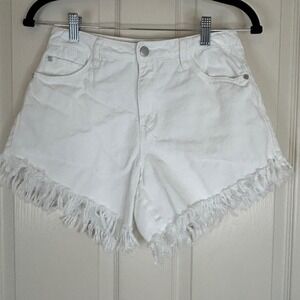 Habitual Girl White Denim High Waist Frayed Hem Shorts Teen Size 16